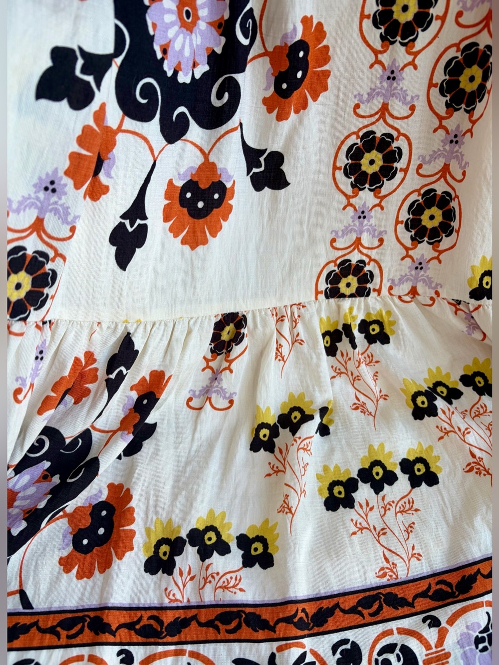 NWT THML Cream Dress wi/Orange/Black/Yellow Floral Embroidery. She has pockets! - Picture 4 of 5